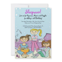 Girls Sleepover Themed Birthday Party Invitations