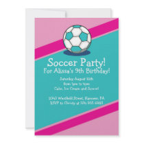 Girls Soccer Themed Birthday Party Invitations