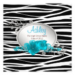 Girls Teal Blue Zebra Graduation Announcements