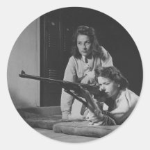 Girls Training in Victory Corps Rifle Marksmanship Round Sticker