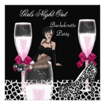 Girls Wild Night Out Pink Shoes Champagne Custom Announcements