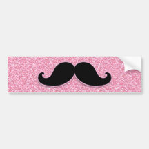 GIRLY BLACK MUSTACHE PINK GLITTER PRINTED BUMPER STICKER