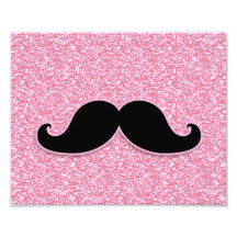 GIRLY BLACK MUSTACHE PINK GLITTER PRINTED ART PHOTO