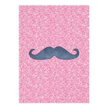 GIRLY BLUE MUSTACHE PINK GLITTER PHOTO ANNOUNCEMENT