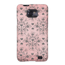 girly chic grey heart swirl damask on grunge pink galaxy s2 covers