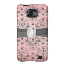 girly chic grey heart swirl damask on grunge pink samsung galaxy case
