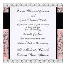 girly chic grey heart swirl damask on grunge pink custom announcement