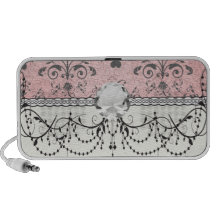 girly chic grey heart swirl damask on grunge pink iPod speakers