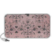 girly chic grey heart swirl damask on grunge pink notebook speakers