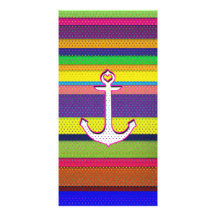 Girly Colorful Stripe polka dot heart anchor Photo Card