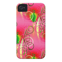 Girly Floral Swirl Hot Pink Green Gifts for Her iPhone 4 Cases
