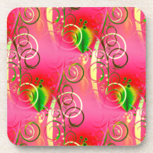 Girly Floral Swirl Hot Pink Green Gifts for Her Coasters