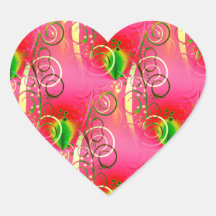Girly Floral Swirl Hot Pink Green Gifts for Her Heart Sticker