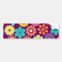 Girly Flower Power Colorful Floral Purple Pattern Bumper Sticker