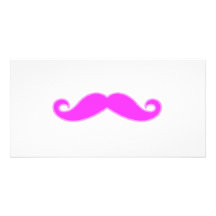 Girly Fuchsia Pink Mustache Custom Photo Card
