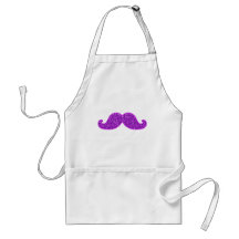 Girly fun retro mustache purple glitter printed apron