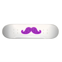 Girly fun retro mustache purple glitter printed skateboards