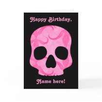 Girly girl pink elegant swirly skull greeting cards