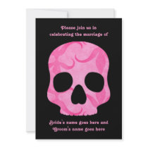 Girly girl pink elegant swirly skull wedding announcements