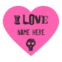 Girly hot pink heart with little skull cute I love Sticker
