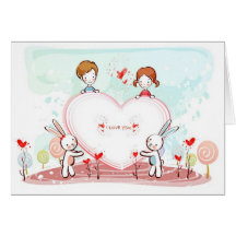 Girly  I love you Bunnies and Hearts Greeting Cards