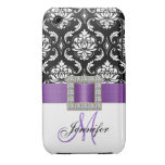 Girly Modern Purple Ribbon Black Damask Case-Mate iPhone 3 Case
