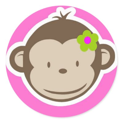 Girly Monkey Round Sticker by littleladybugsplace