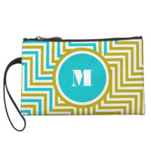 Girly monogram blue green wristlet purse