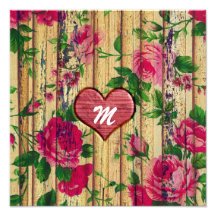 Girly Monogram Floral Print on Wood Photographic Print