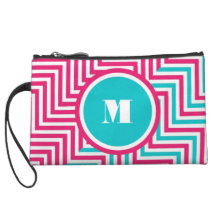 Girly monogram pink aqua wristlet clutches