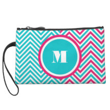 Girly monogram pink aqua wristlet clutches