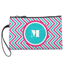 Girly monogram pink aqua wristlet clutches