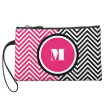 Girly monogram pink black wristlet