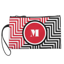 Girly monogram red black wristlet