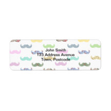 Girly moustache pattern return address labels