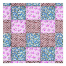 Girly Pink and Blue Floral Quilt Print Photo Art
