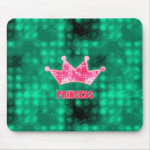 Girly Pink and Green Glitter Princess and Tiara Mouse Pad