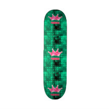 Girly Pink and Green Glitter Princess and Tiara Skateboards