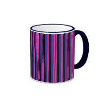 Girly Pink Blue Black Stripes Pattern Mug
