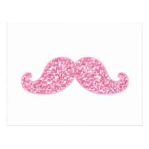GIRLY PINK GLITTER MUSTACHE PRINTED POSTCARD