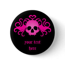 Girly pink goth fanged vampire skull on black