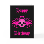 Girly pink goth fanged vampire skull on black card