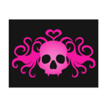 Girly pink goth fanged vampire skull on black post cards