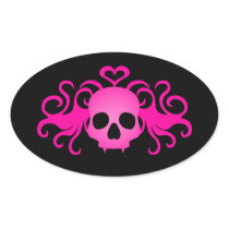 Girly pink goth fanged vampire skull on black sticker