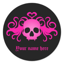 Girly pink goth fanged vampire skull on black stickers