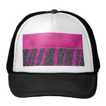 Girly Pink Leather Zebra Pattern Glitter Print Hats