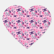 Girly Punk Rock Electric Guitars and Skulls Pink Stickers