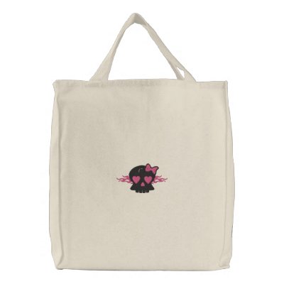 Girly Punk Skull with Hot Pink Flames Tote Bag by mrssocolov4