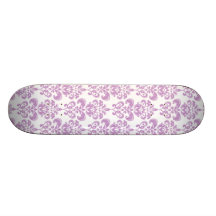 Girly Purple White Vintage Damask Pattern 2 Skate Board