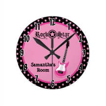 Girly Rock Star Pink Guitar Personalized Clock